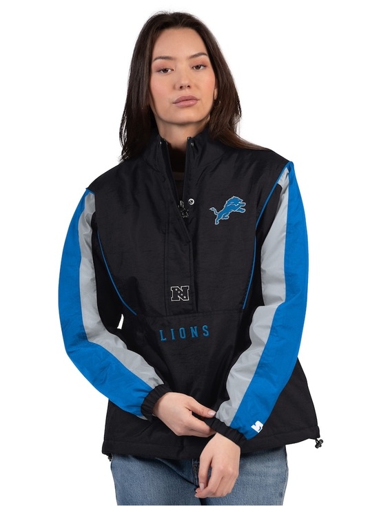 STARTER Jackets & Blazers - Detroit Lions Women’s Medium STARTER Black Half-Zip Jacket - New